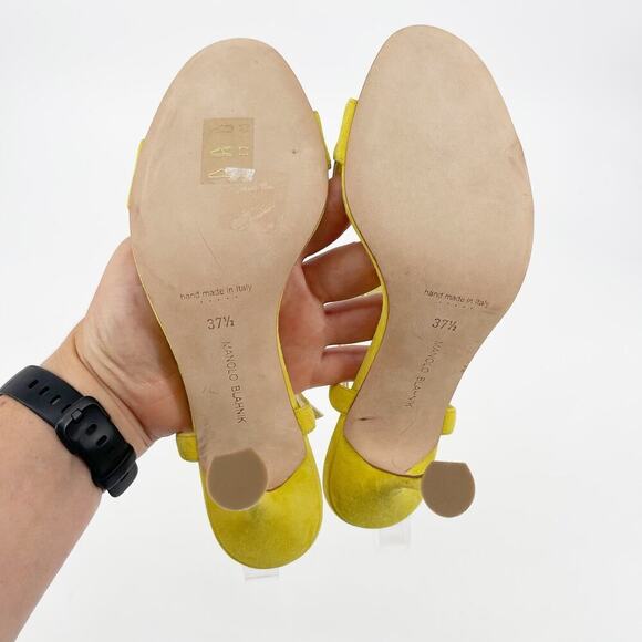 Manolo Blahnik Artaserse 105 Leather-trimmed Suede Sandals In Yellow IT 37.5 - Picture 10 of 12